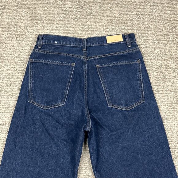 Mango MNG Nora Wide Leg Jeans Womens 8 Raw Hem Button Fly Blue Denim - Picture 8 of 9